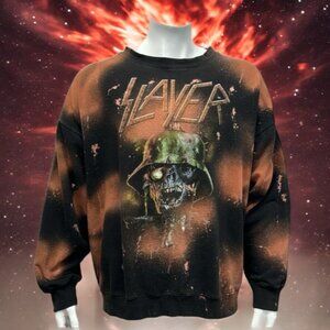 Slayer Heavy Rock Band Evil Tour Brown Acid Wash Pullover Crewneck Sweatshirt 3X